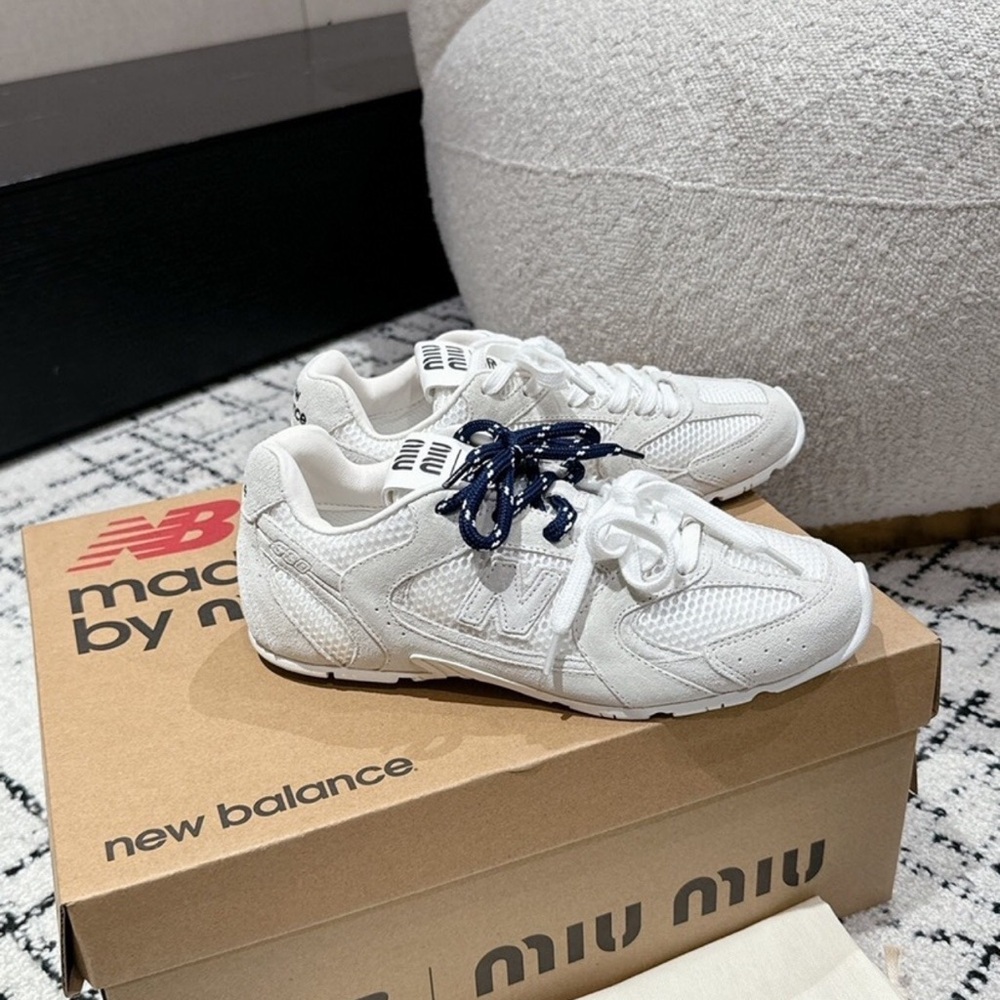 Miu Miu White Sneakers with Dark Blue Laces